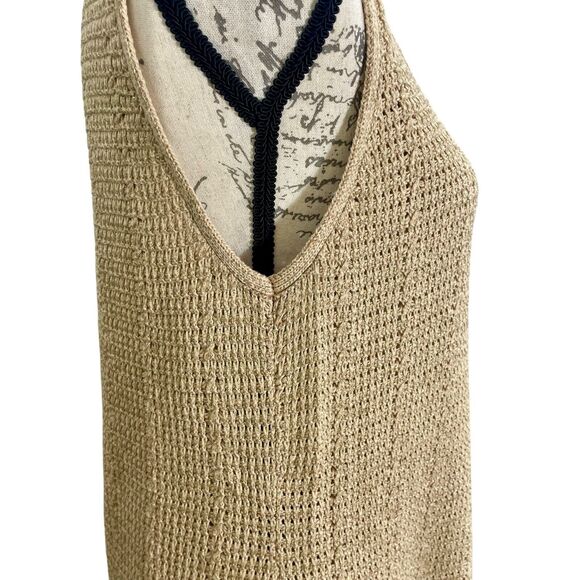 Vintage 1990s Chico's Gold Crochet Mesh Midi Dress Size Medium Boho 100% Cotton - Picture 7 of 13